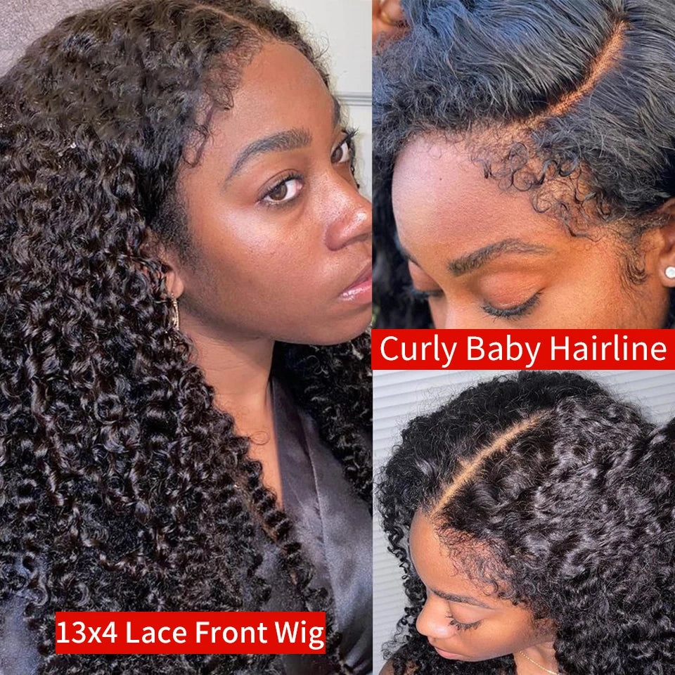 "Easy to Wear Kinky Curly Human Hair Wig – 13x4 Transparent Lace Front with 4C Edges, No Glue"