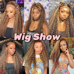 "P4/27 Deep Wave Curly Wig – 200 Density 13x4 HD Transparent Lace Front, 100% Human Hair"