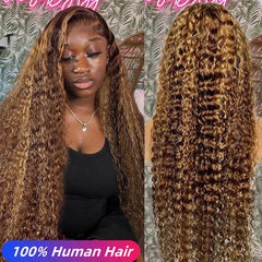 "P4/27 Deep Wave Curly Wig – 200 Density 13x4 HD Transparent Lace Front, 100% Human Hair"