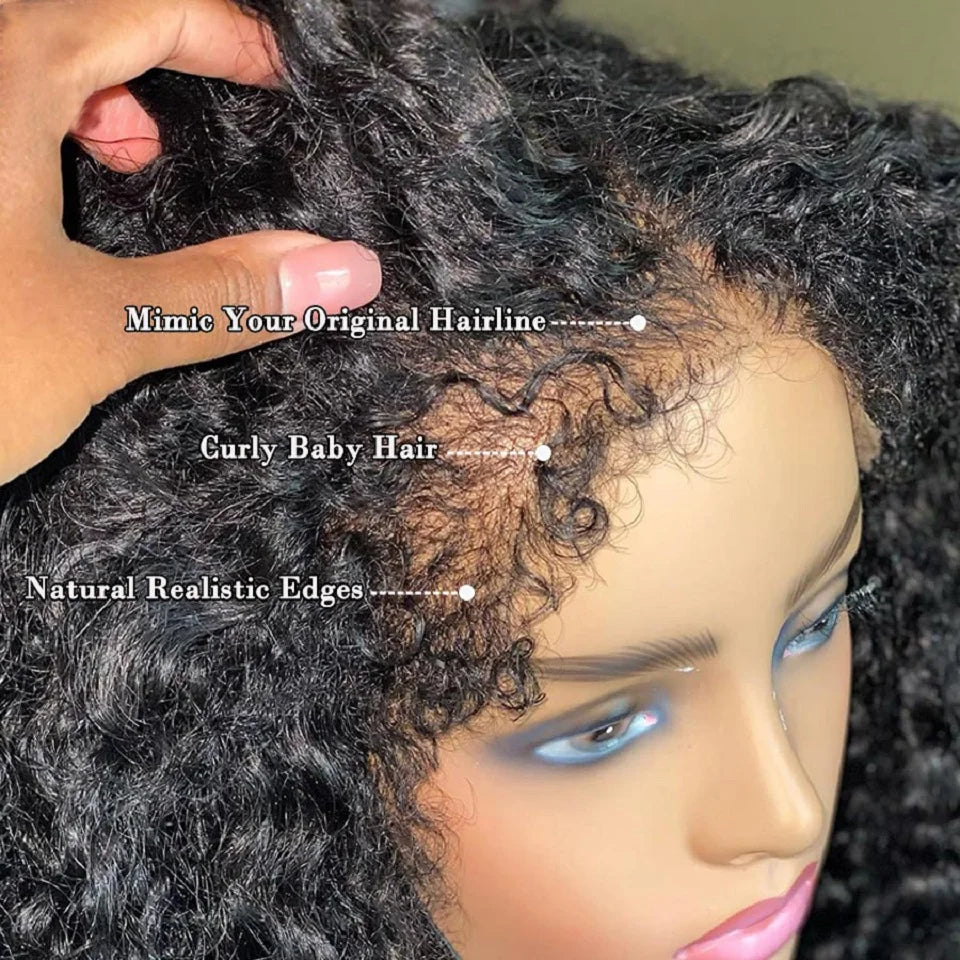 "Easy to Wear Kinky Curly Human Hair Wig – 13x4 Transparent Lace Front with 4C Edges, No Glue"