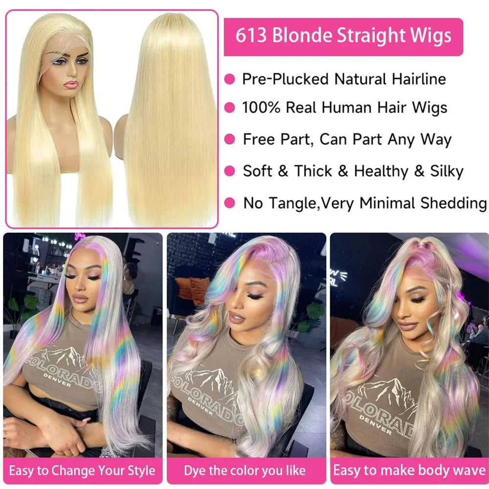 "220 Density 613 Blonde Straight 13x6 HD Lace Front Brazilian Wig – Human Hair for Women"