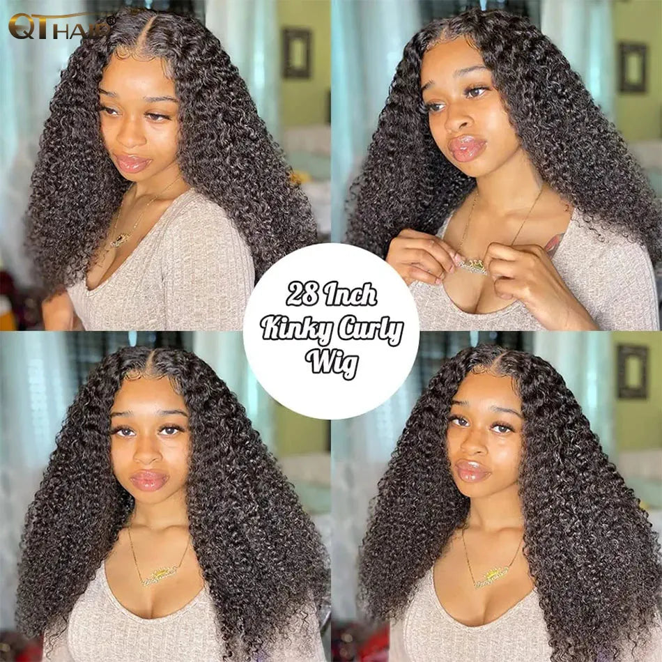 QT Afro Kinky Curly Lace Front Wigs 13x4 HD Transparent Human Hair Lace Wig Brazilian Curly 4x4 Lace Closure Wig For Black Women