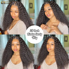 QT Afro Kinky Curly Lace Front Wigs 13x4 HD Transparent Human Hair Lace Wig Brazilian Curly 4x4 Lace Closure Wig For Black Women