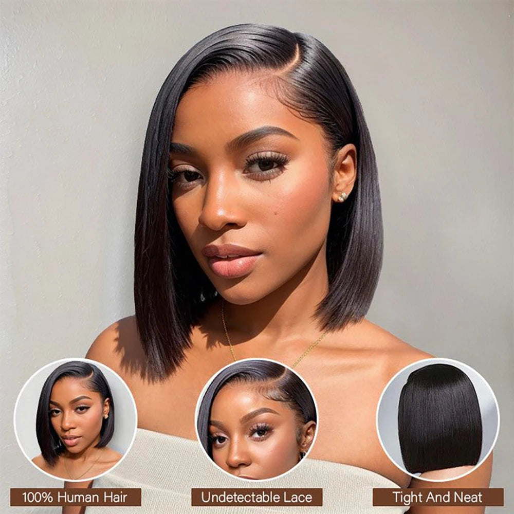 "13x4 Transparent Lace Front Bob Wig for Black Women – Glueless Remy Straight Wig"