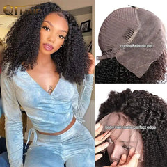 QT Afro Kinky Curly Lace Front Wigs 13x4 HD Transparent Human Hair Lace Wig Brazilian Curly 4x4 Lace Closure Wig For Black Women